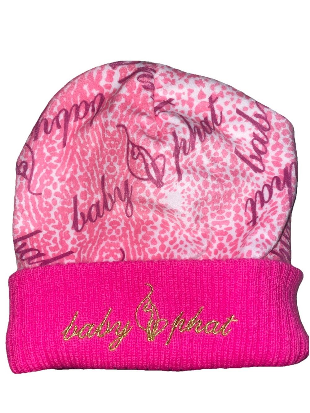 Baby Phat Embroidered Pink Hat Beanie Sz One Size Baby Girl Stretch Roll Up